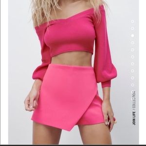 Zara Hot Pink High Waist Knit Short Skirt Skort